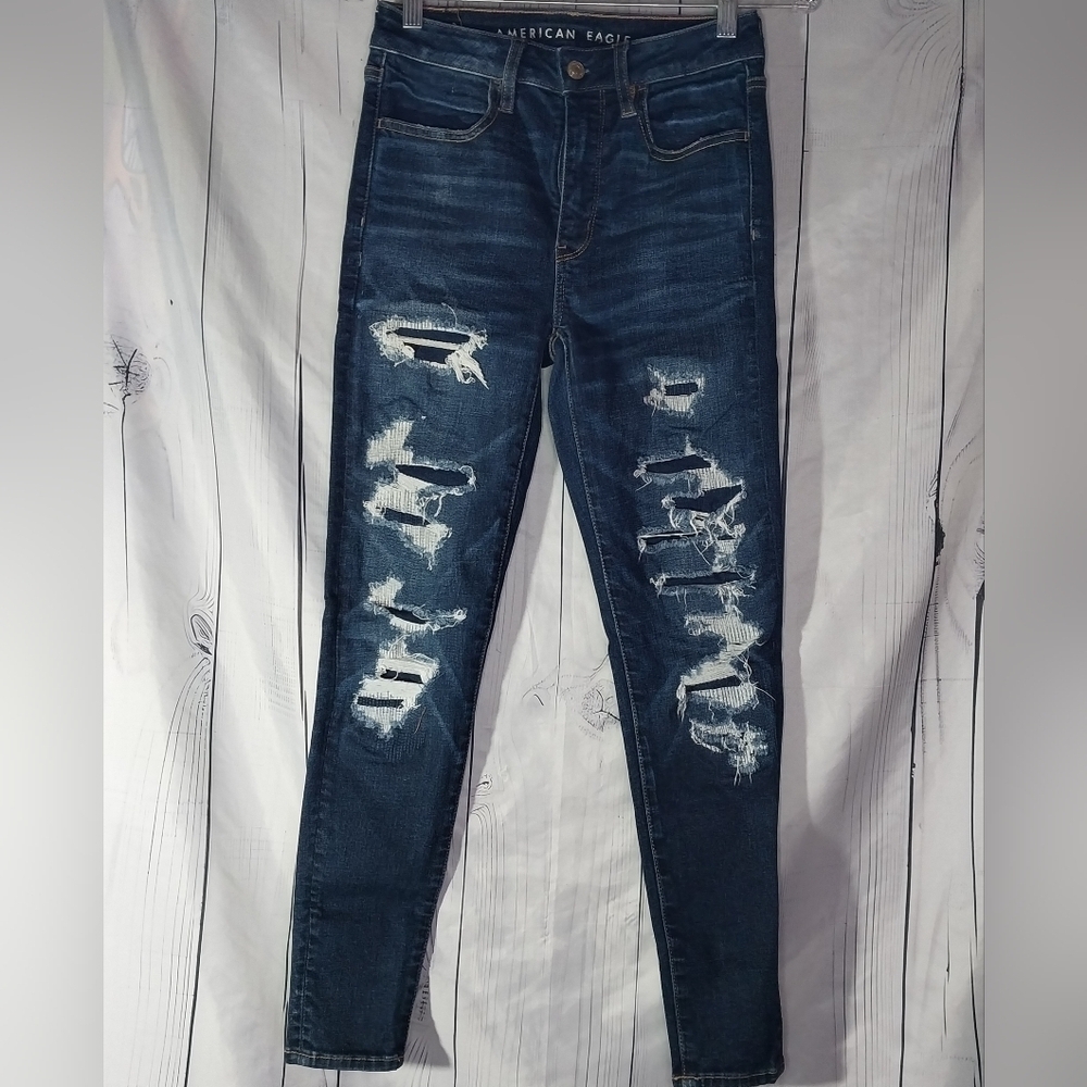 American Eagle Outfitters Women's Blue Skinny Distressed Jeans